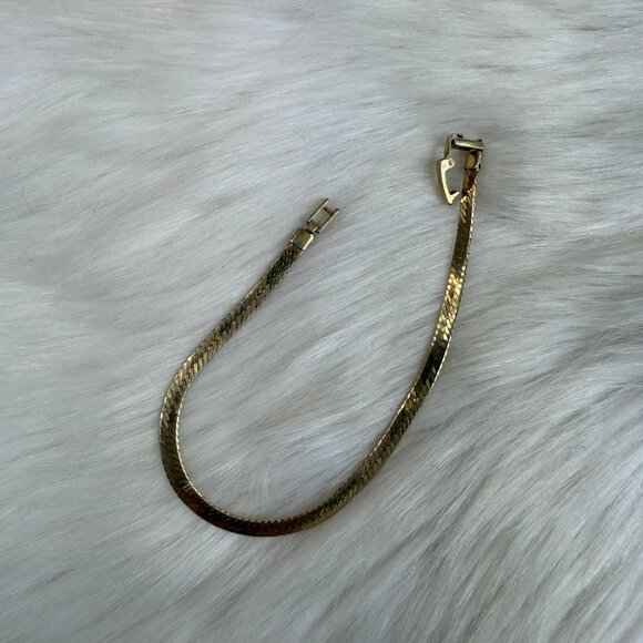 Vintage Gold Tone Flat Herringbone Chain Bracelet 7" - Picture 5 of 7